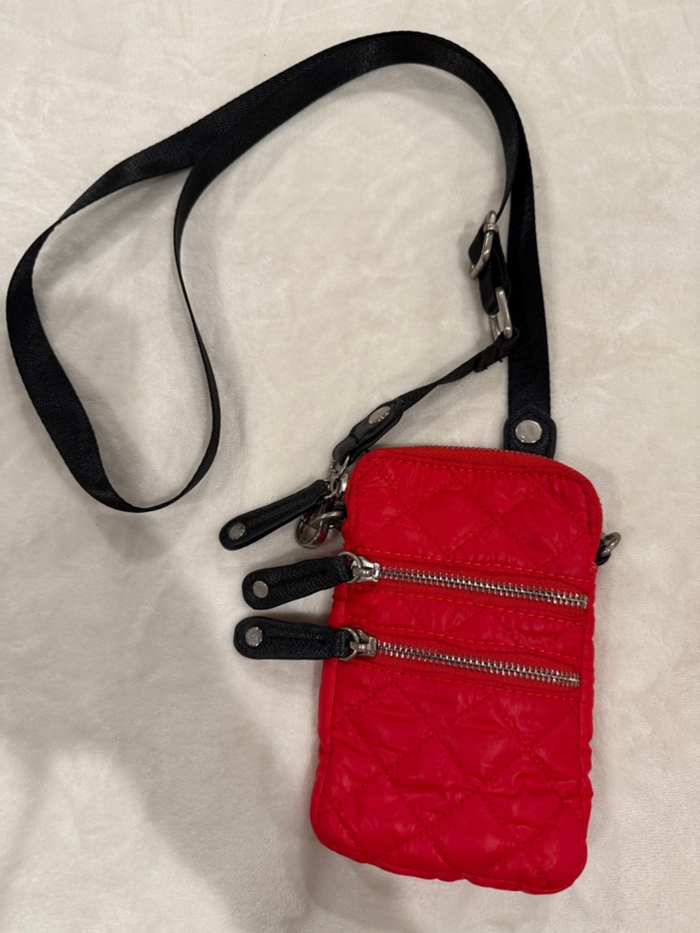 Sondra Roberts Red Quilted Crossbody Phone Pouch with Black Strap